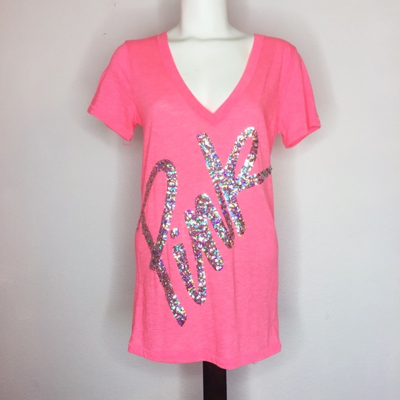 PINK Victoria's Secret Tops - 🌸Pink Victoria Secret V Neck Sequin Top